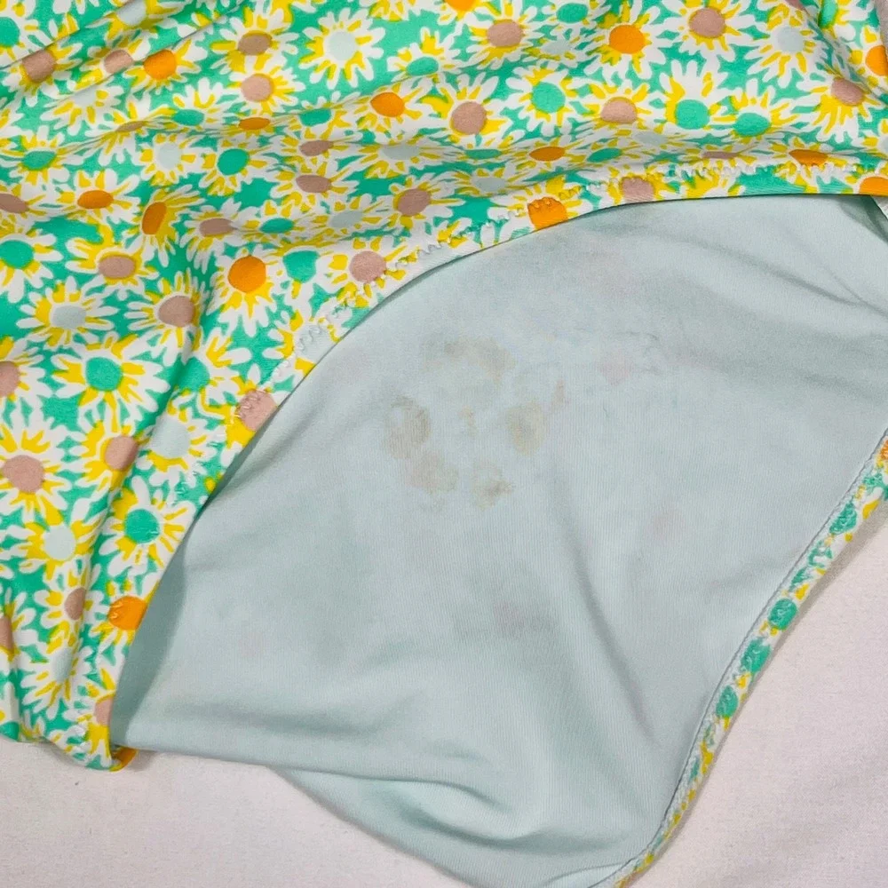 Aerie Real Good Daisy Floral Cutout One Piece Swimsuit XL Green Yellow White NWT